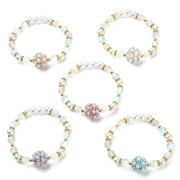 

PandaHall Synthetic Moonstone & Plastic Pearl & Hematite Beaded Stretch Bracelet, Rhinestone Disco Beads Bracelet, Mixed Color, Inner..., Multicolor