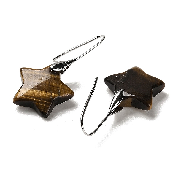 Natural Tiger Eye Star Dangle Earrings