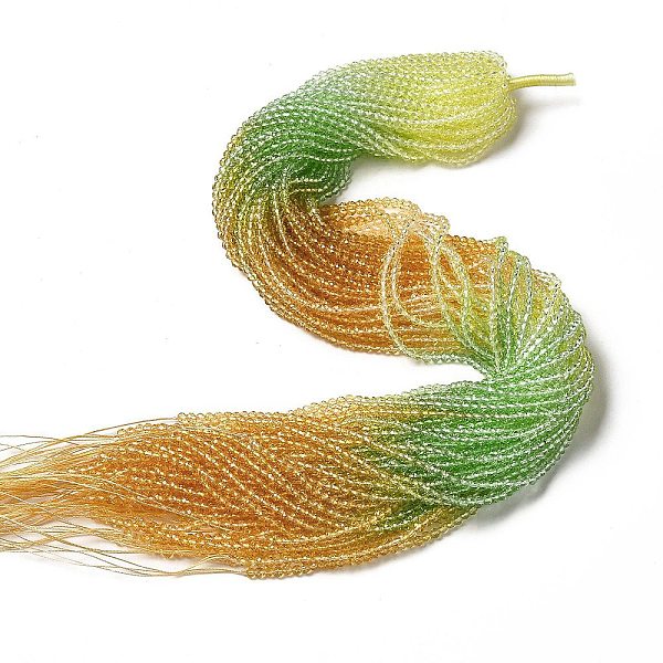 

PandaHall Transparent Gradient Color Glass Beads Strands, Faceted Round, Light Goldenrod Yellow & Green & Goldenrod, 3x2.8mm, Hole: 0.9mm...