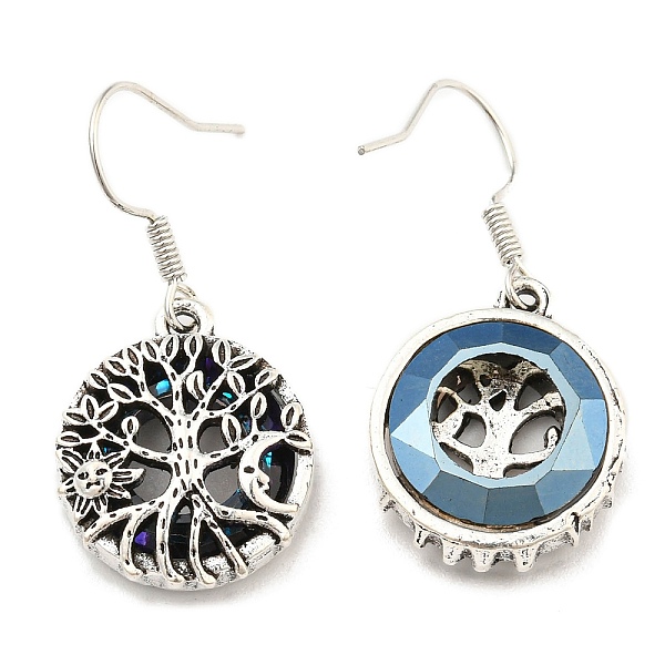 

PandaHall Alloy Tree of Life Dangle Earrings with Glass for Women, Antique Silver, 35x16.5mm Alloy