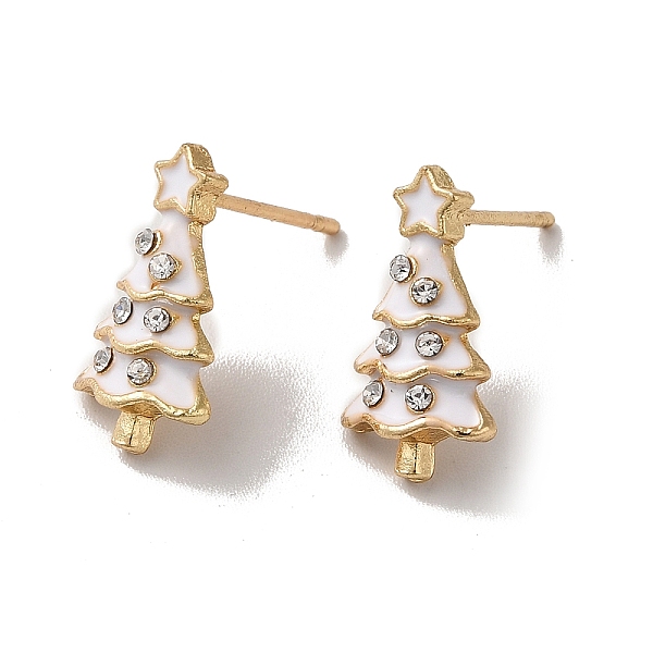 

PandaHall Enamel Christmas Tree Alloy Glass Rhinestone Stud Earrings for Women, with 304 Stainless Steel Pin, Cadmium Free & Nickel Free &..., White