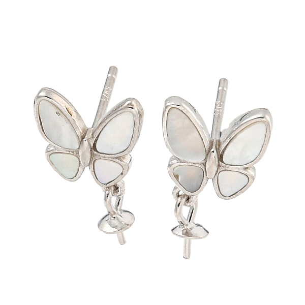 

PandaHall Rhodium Plated 925 Sterling Silver Stud Earrings Findings, with Shell Butterfly, Real Platinum Plated, 14x8mm, Pin: 1x11mm...