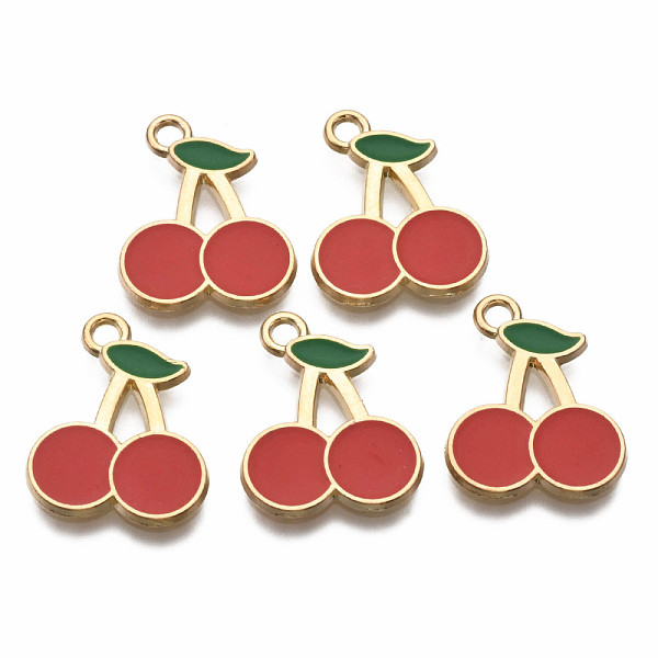 

PandaHall Alloy Enamel Pendants, Light Gold, Cadmium Free & Nickel Free & Lead Free, Cherry, Red, 20x16x1.5mm, Hole: 2mm Alloy+Enamel Fruit...