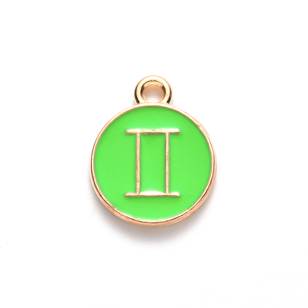 

PandaHall Alloy Enamel Pendants, Cadmium Free & Lead Free, Flat Round with Constellation, Light Gold, Pale Green, Gemini, 15x12x2mm, Hole...