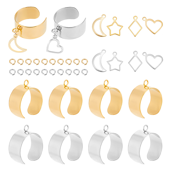 

PandaHall Unicraftale DIY Charm Ring Making Kit, Including Stainless Steel Cuff Ring Components, Moon & Star & Rhombus & Heart 304 Stainless...