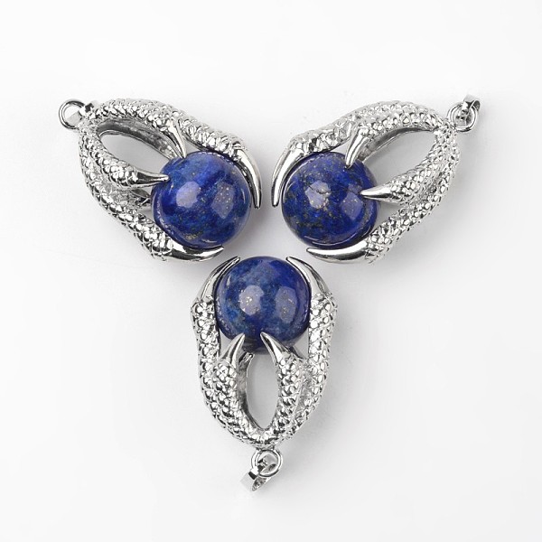 

PandaHall Eagle Claw Alloy Natural Lapis Lazuli Pendants, Platinum, 34~36x22~24x16mm, Hole: 5x8mm Lapis Lazuli Others