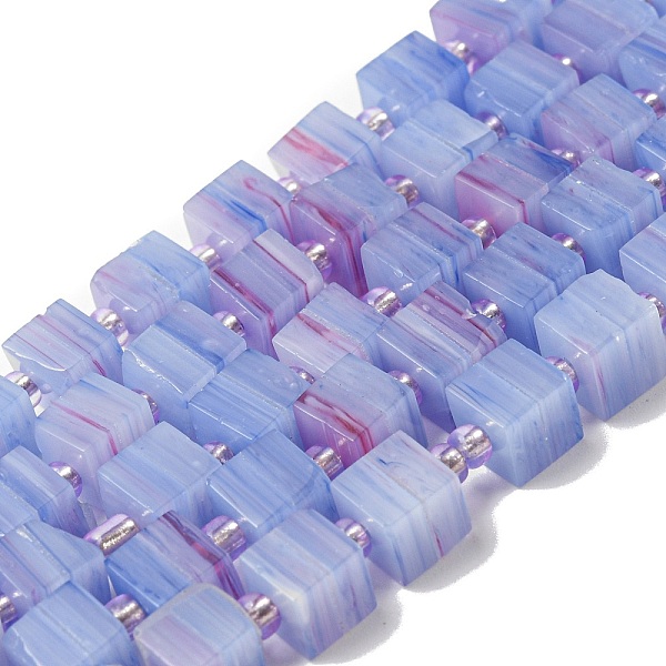 

PandaHall Handwork Lampwork Beads, with Glass Spacer Beads, Square, Cornflower Blue, 6x6x5~5.5mm, Hole: 0.9mm, about 54~55pcs/strand...
