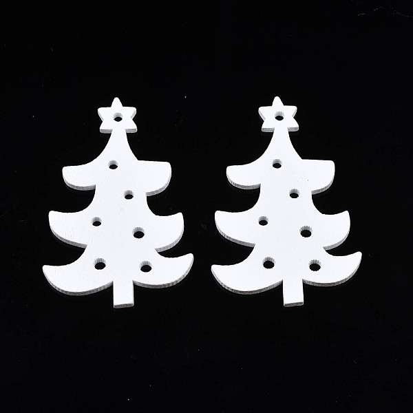 

PandaHall Christmas Theme Spray Painted Wood Big Pendants, Christmas Tree, White, 59x38x2.5mm, Hole: 2.5mm Wood Tree White