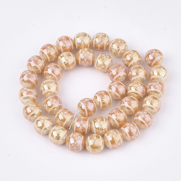 

PandaHall Electroplate Glass Beads Strands, Round with Flower Pattern, Orange, 8x7.5mm, Hole: 1.2mm, about 40pcs/strand, 11.8 inch Glass...