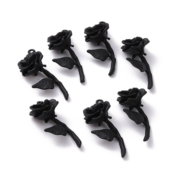 

PandaHall Spray Painted Alloy Pendants, Rose, Black, 29x13x10mm, Hole: 1.2mm Alloy Flower Black