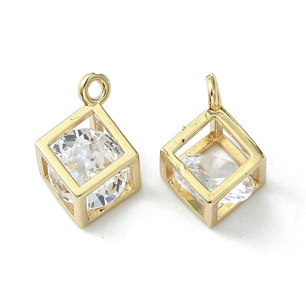 

PandaHall Brass Cubic Zirconia Charms, Cube Charm, Light Gold, 13x9x7.5mm, Hole: 1.2mm Brass+Cubic Zirconia Cube Clear