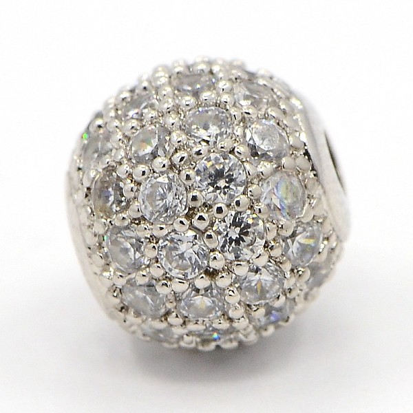 

PandaHall CZ Jewelry Brass Micro Pave Cubic Zirconia Round Beads, Clear, Platinum, 8mm, Hole: 1.5mm Brass+Cubic Zirconia Round Clear