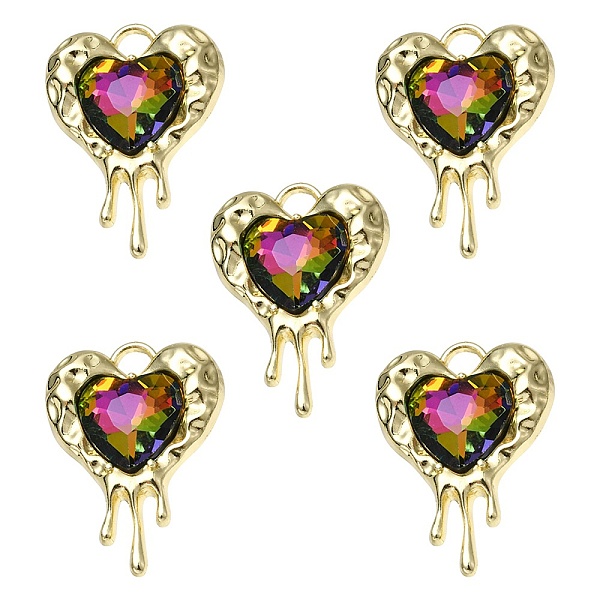 

PandaHall Rack Plating Alloy Glass Pendants, Cadmium Free & Lead Free & Nickle Free, Melting Heart Charms, Light Gold, 24x17x5mm, Hole...