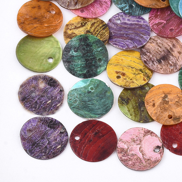 

PandaHall Spray Paint Natural Akoya Shell Pendants, Mother of Pearl Shell Pendants, Flat Round, Mixed Color, 15x1~3mm, Hole: 1.1~1.5mm Akoya..., Multicolor