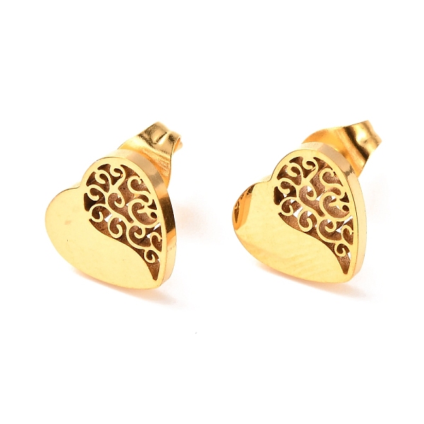 

PandaHall Ion Plating(IP) 304 Stainless Steel Stud Earrings, Heart, Golden, 10x9mm, Pin: 0.8mm 304 Stainless Steel Heart