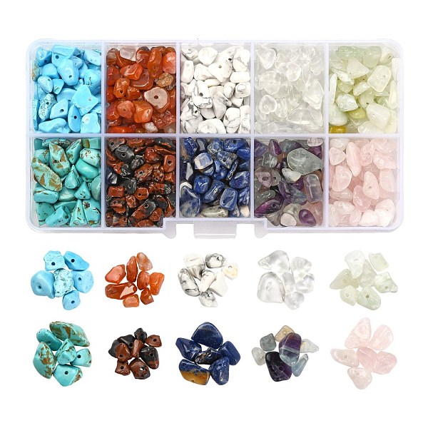 

PandaHall 150G 10 Style Natural & Synthetic Gemstone Beads, Chip, 4~10x4~8x2~4mm, hole: 1mm, about 15g/style Mixed Stone Chip