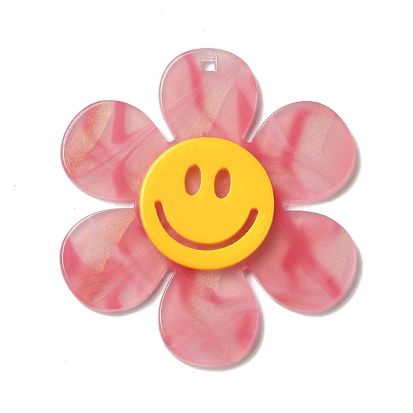 

PandaHall Two Tone Acrylic Big Pendants, Flower with Smiling Face, Light Coral, 55x50x4.5mm, Hole: 1.8mm Acrylic Flower