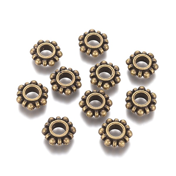 

PandaHall Alloy European Beads, Flower, Nickel Free, Antique Bronze, 12x4mm, Hole: 5mm Alloy Flower