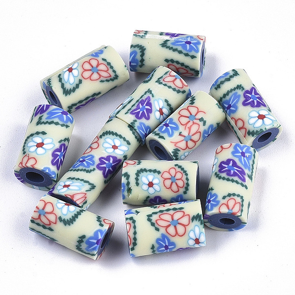 

PandaHall Handmade Polymer Clay Beads, Column with Flower Pattern, Pale Goldenrod, 12x7mm Polymer Clay Column