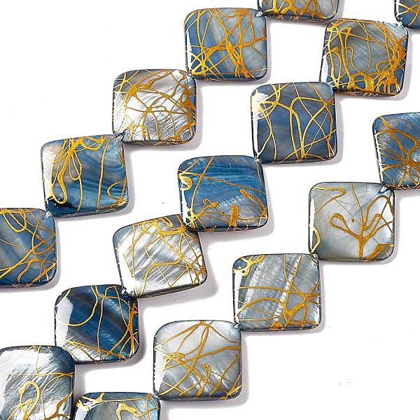

PandaHall Drawbench Style Natural Freshwater Shell Beads Strands, Dyed, Rhombus, Marine Blue, 22~23x23~23.5x3~3.5mm, Hole: 0.6mm, about...