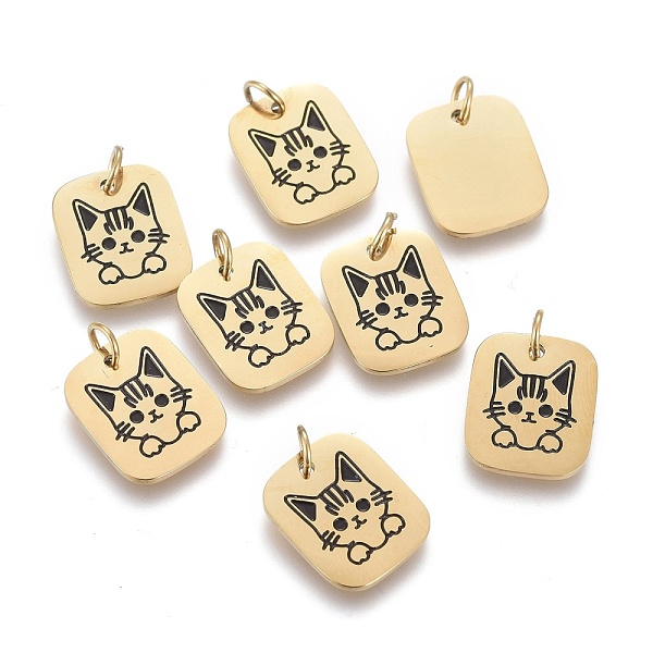 

PandaHall 316 Surgical Stainless Steel Charms, with Jump Rings and Enamel, Rrectangle & Cat, Black, Golden, 12x10x0.8mm, Hole: 2.8mm...