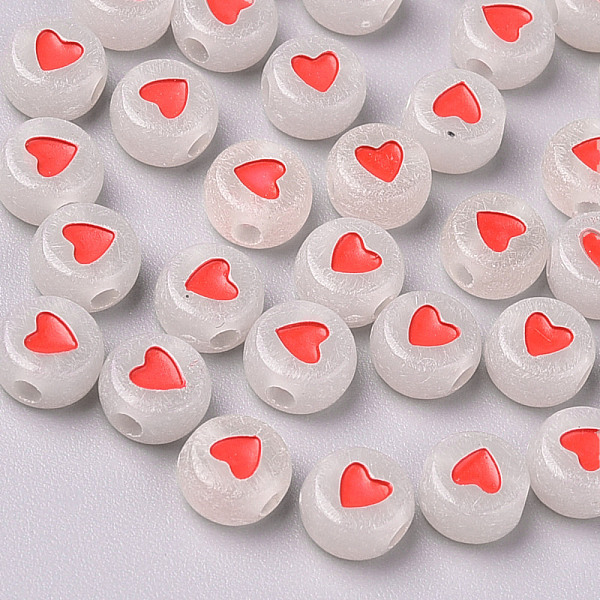 

PandaHall Luminous Acrylic Beads, Glow in the Dark, Flat Round with Heart, Red, 7x3.5mm, Hole: 1.8mm Acrylic Flat Round Red