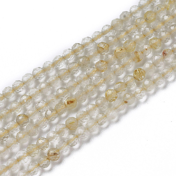 

PandaHall Natural Gold Rutilated Quartz Beads Strands, Faceted, Round, Gold, 3~3.5x2.5~3mm, Hole: 0.3mm, about 114~141pcs/strand, 15.1~16.4...