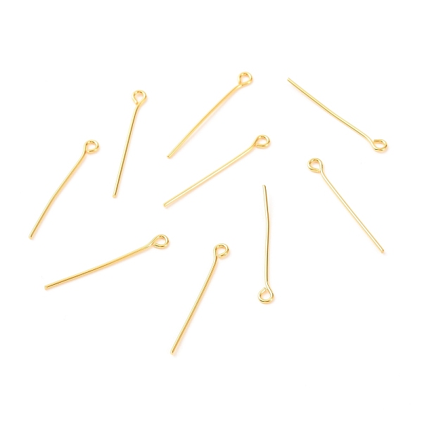 

PandaHall Brass Eye Pins, Real 18K Gold Plated, 25x3x0.7mm, Hole: 1.5mm Brass