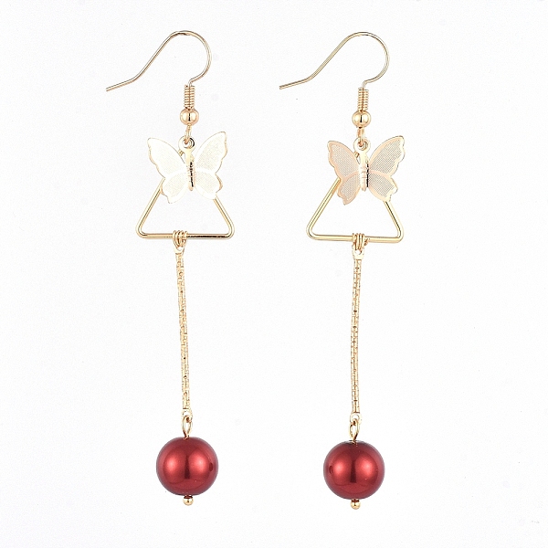 

PandaHall Dangle Earrings, with Glass Pearl Round Beads, Iron Bar Links, Brass Pendant and Earring Hooks, Butterfly & Triangle, Red, 77mm...
