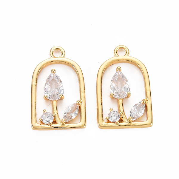 

PandaHall Rack Plating Brass Micro Pave Clear Cubic Zirconia Pendants, Faceted, Nickel Free, Real 18K Gold Plated, Flower, Clear...
