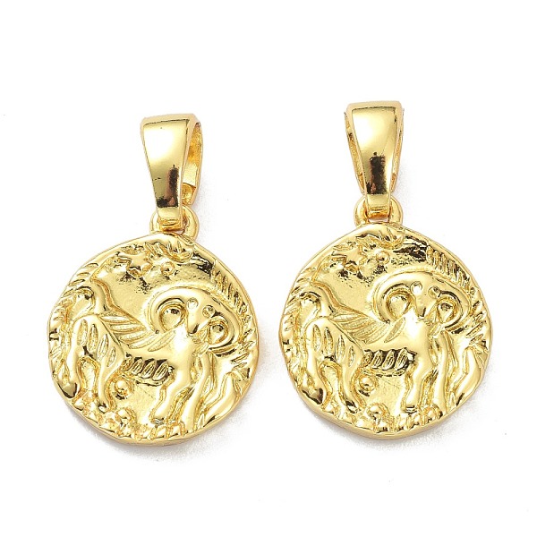 

PandaHall Brass Pendants, Twelve Constellations Series, Flat Round, Golden, Aries, 17x14.5x2.5mm, Hole: 4x6mm Brass Aries
