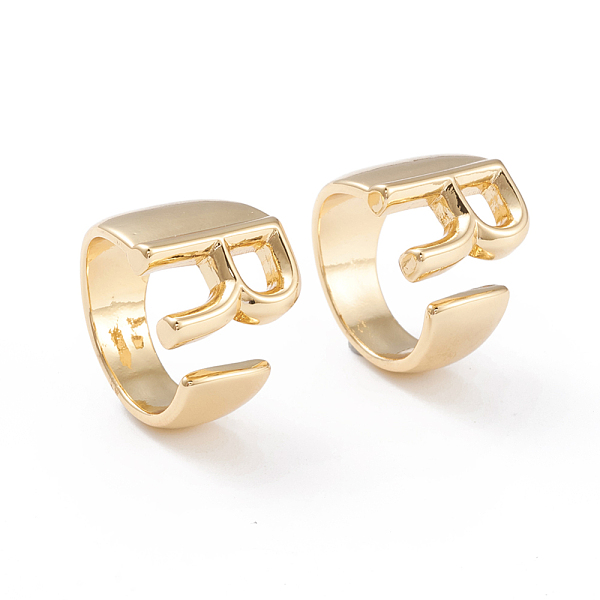 

PandaHall Brass Cuff Rings, Open Rings, Long-Lasting Plated, Real 18K Gold Plated, Letter.R, Size 6, 17mm Brass Letter R