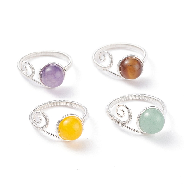 

PandaHall Copper Wrapped Natural Mixed Stone Braided Bead Rings for Women Men, US Size 8 1/2(18.5mm), 2~9.5mm, 4pcs/set Mixed Stone