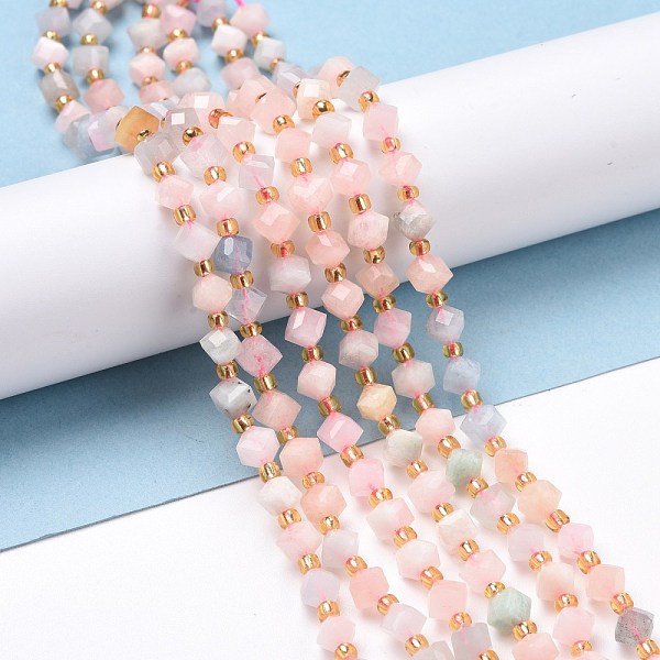 

PandaHall Natural Morganite Beads Strands, with Seed Beads, Faceted, Diagonal Cube Beads, 5~6x5~6x4~5mm, Hole: 1mm, about 49~55pcs/strand...
