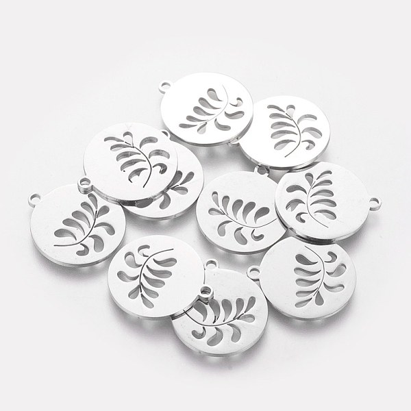 

PandaHall 201 Stainless Steel Pendants, Flat Round with Leaf, Stainless Steel Color, 18x1.1mm 201 Stainless Steel Flat Round