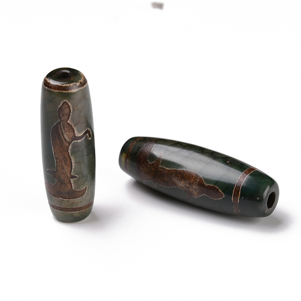 

PandaHall Tibetan Style dZi Beads, Natural Agate Beads, Dyed & Heated, Oval, Guanyin/ Goddess of Mercy Pattern, 28.5~32x10~12.5mm, Hole...