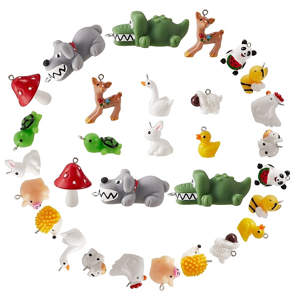 

PandaHall 30Pcs 15 Style Opaque Resin Pendants, with Platinum Tone Iron Loop, Animal & Mushroom, Mixed Color, 15~54x13~29x10~26mm, hole..., Multicolor