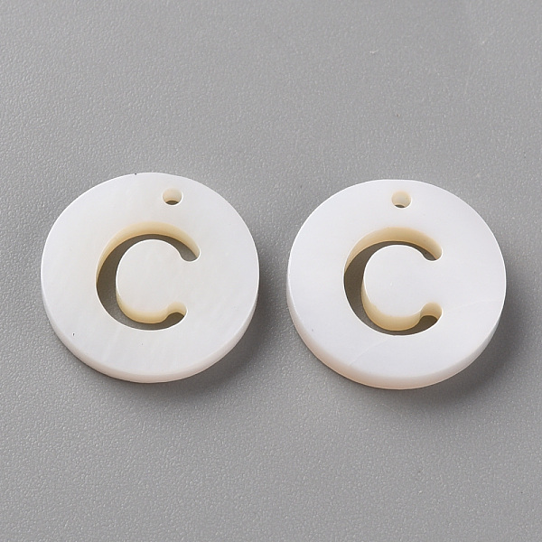 

PandaHall Natural Freshwater Shell Pendants, Flat Round with Letter, Letter.C, 12x1.5mm, Hole: 1mm Freshwater Shell Letter C White
