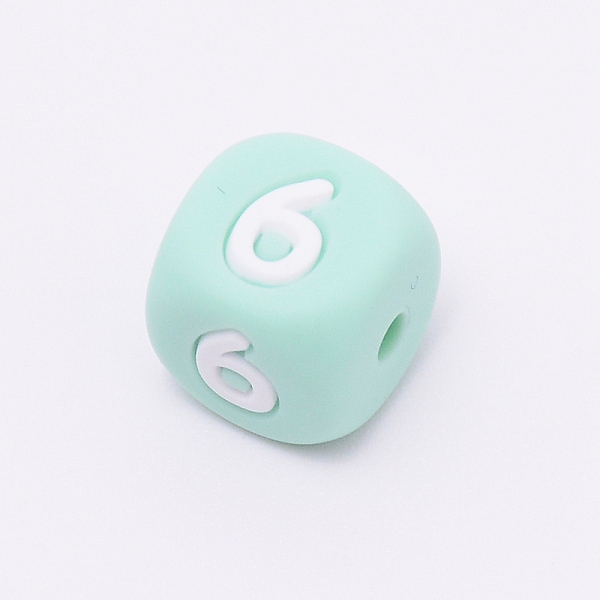

PandaHall Silicone Beads, for Bracelet or Necklace Making, Arabic Numerals Style, Aquamarine Cube, Num.6, 10x10x10mm, Hole: 2mm Silicone..., Green