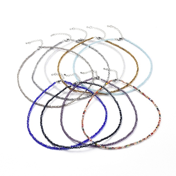 

PandaHall Faceted Glass Beaded Necklaces, with 304 Stainless Steel Lobster Claw Clasps and Brass Extender Chain, Rondelle, Mixed Color..., Multicolor