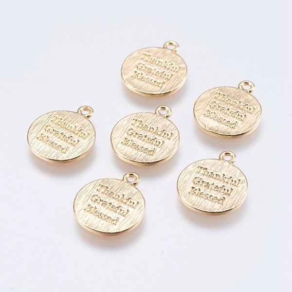 

PandaHall Brass Quote Charms, Flat Round with Word Thankful Grateful Blessed, Real 18K Gold Plated, 13x12x0.8mm, Hole: 1.2mm Brass Flat...