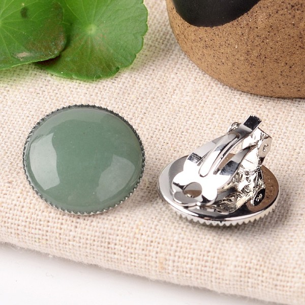 

PandaHall Natural Green Aventurine Dome/Half Round Clip-on Earrings, with Platinum Plated Brass Findings, 21mm Green Aventurine