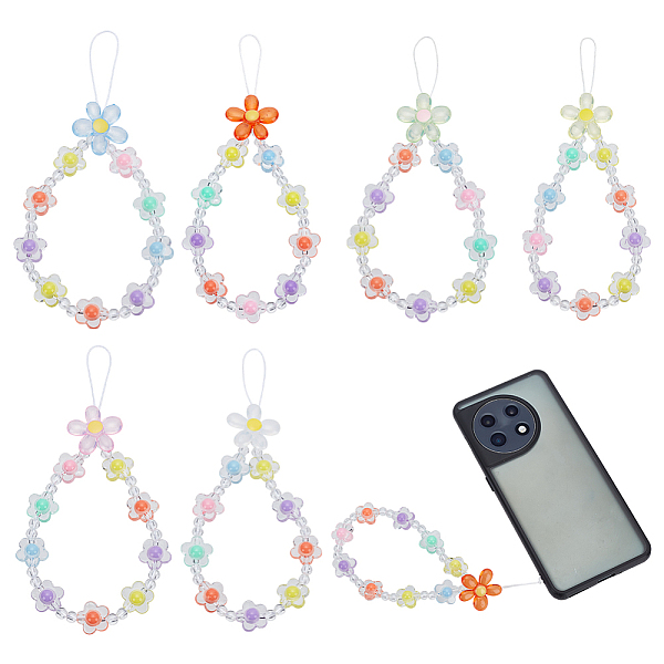 6 stücke 6 arten bunte blume harz perlen kette mobile straps-image-AJEW-FG0007-34-de
