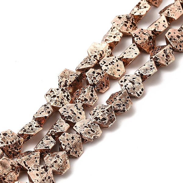 

PandaHall Electroplated Natural Lava Rock Beads Strands, Hexagon, Copper Plated, 5.5x6.5x3mm, Hole: 1mm, about 67~70pcs/strand, 14.57~15.08...