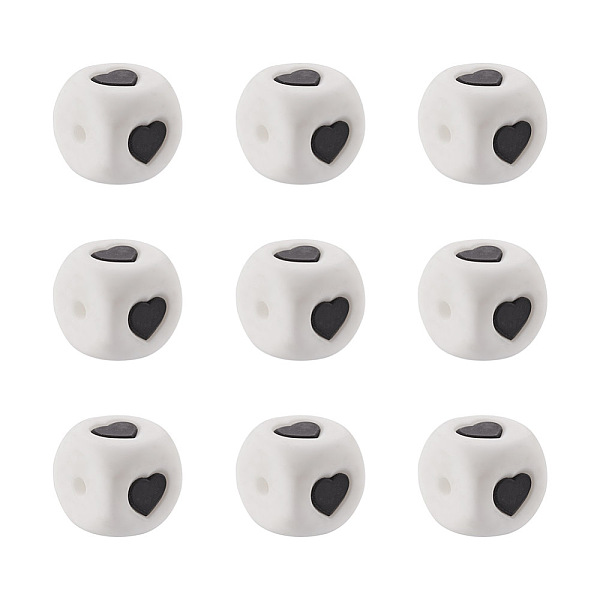 

PandaHall Biyun Food Grade Eco-Friendly Silicone Beads, Chewing Beads For Teethers, DIY Nursing Necklaces Making, Cube with Heart, White..., Black