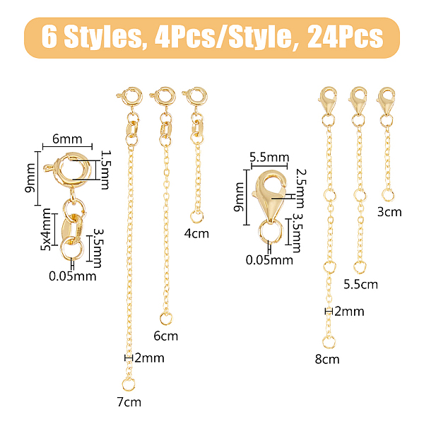 GOMAKERER 24Pcs 6 Style Brass Cable Chain Extender