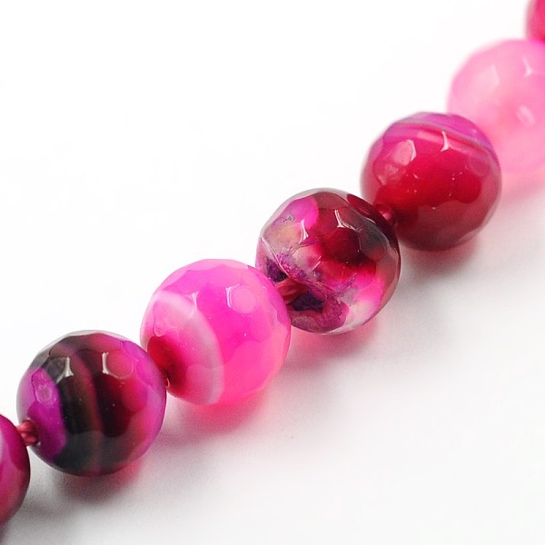 

PandaHall Dyed Natural Striped Agate/Banded Agate Faceted Round Bead Strands, Camellia, 8mm, Hole: 1mm, about 48pcs/strand, 15.4 inch Banded..., Pink