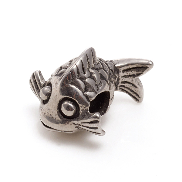 

PandaHall 304 Stainless Steel European Beads, Large Hole Beads, Fish, Antique Silver, 17x14.5x11mm, Hole: 5mm 304 Stainless Steel Fish