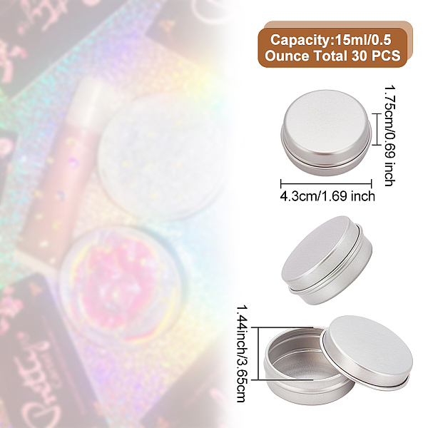 

PandaHall 30Pcs Round Aluminium Tin Cans, Aluminium Jar, Storage Containers for Cosmetic, Candles, Candies, with Top Lid, Silver...