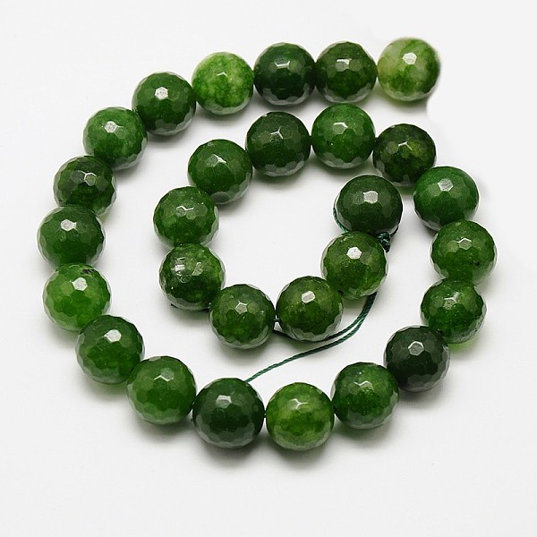 

PandaHall Natural Malaysia Jade Bead Strands, Faceted Round Dyed Beads, Dark Green, 12mm, Hole: 1mm, about 30pcs/strand, 14.5 inch Malaysia...